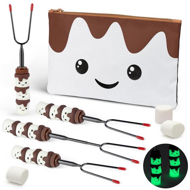 The S'mores Company - Glow in the Dark Marshmallow Roasting Sticks - Set of 4 Rotating Smores Sticks - Telescoping Extra Long Marshmallow Sticks for Fire Pit, Campfire & Bonfire - Camping Accessories