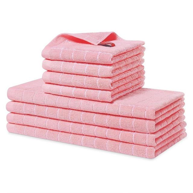 Homaxy Kitchen Towels and Dishcloths Set, 12 x 12 and 13 x 28 Inches, Set of 8 Bulk Cotton Terry Kitchen Towels Set, Checkered Designed, Soft and Super Absorbent Dish Towels, Pink