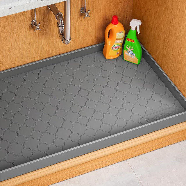 Jin&Bao Waterproof Under Sink Mat 31" x 22", Thick Silicone Mat Cabinet Protector for Kitchen and Bathroom, Shelf Liner, Home Organizer and Storage, Multipurpose Tray for Gadgets and Essentials