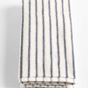 Organic Turkish Cotton Shadow Sage and Pampas Ivory Stripe Hand Towel