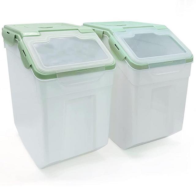 BNOSDM 2 Pcs Pet Food Containers with Wheels, 30 LB Dog Storage Bins Airtight Plastic Cat Food Storage with Lid & Scoop