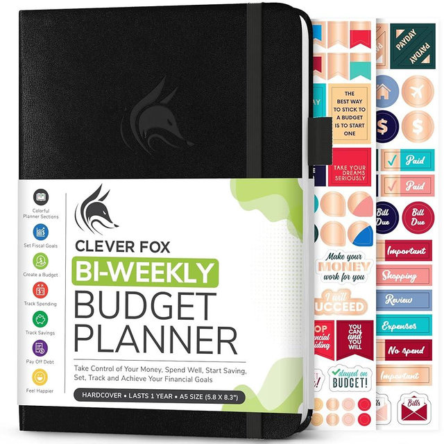 Clever Fox Bi Weekly Budget Planner – Undated Financial Organizer Book – Expense Tracker, Budgeting & Bill Notebook, A5 (Black)