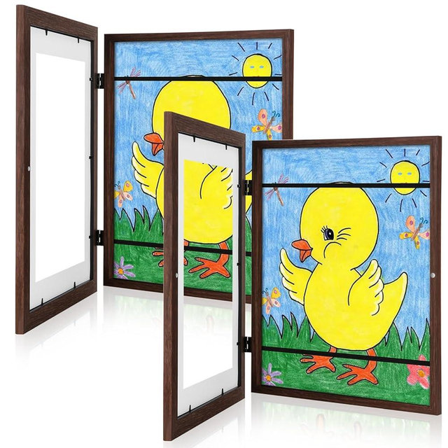 [2 Pack] Kids Art Frames, 10x12.5 Front Opening Kids Artwork Frames Changeable, Displays 8.5x11 With Mat and 10x12.5 Without Mat, Holds 50 Pcs, for 3D Picture, Crafts, Hanging Art, Portfolio Storage