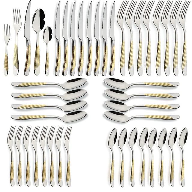 40-Piece Gold Silverware Set Stainless Steel Flatware Set Service for 8 Kitchen Cutlery Utensils Includes Knives Spoons Forks For Home Kitchen Hotel
