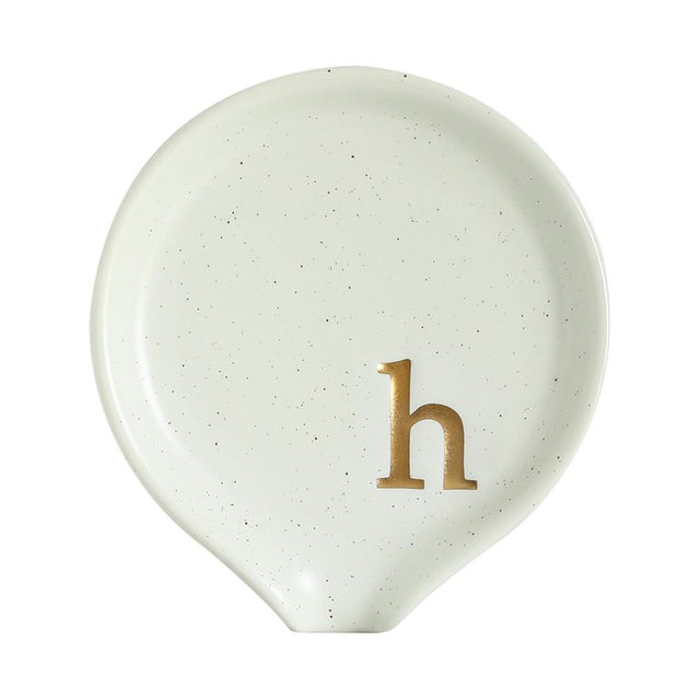 COLLECTIVE HOME - Ceramic Coffee Spoon Rest, Monogram Ceramic Spoon Holder, 3.8 Inches Coffee Spoon Holder, Mini Teaspoon Rest, Small Spoon Holder for Stove Coffee Bar (h)