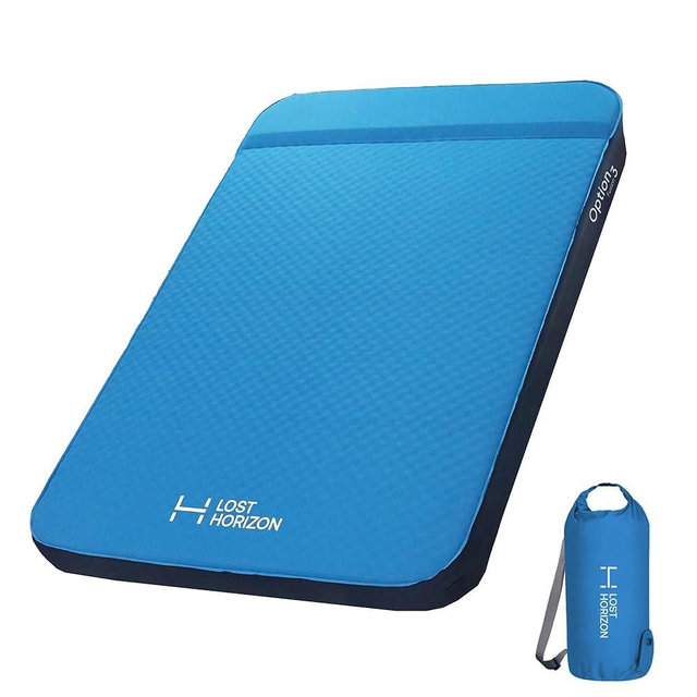 LOSTHORIZON Air & Foam Camping Mattress, Self-Inflating Sleeping Pad, 3" Thick, with Pump Sack, Full