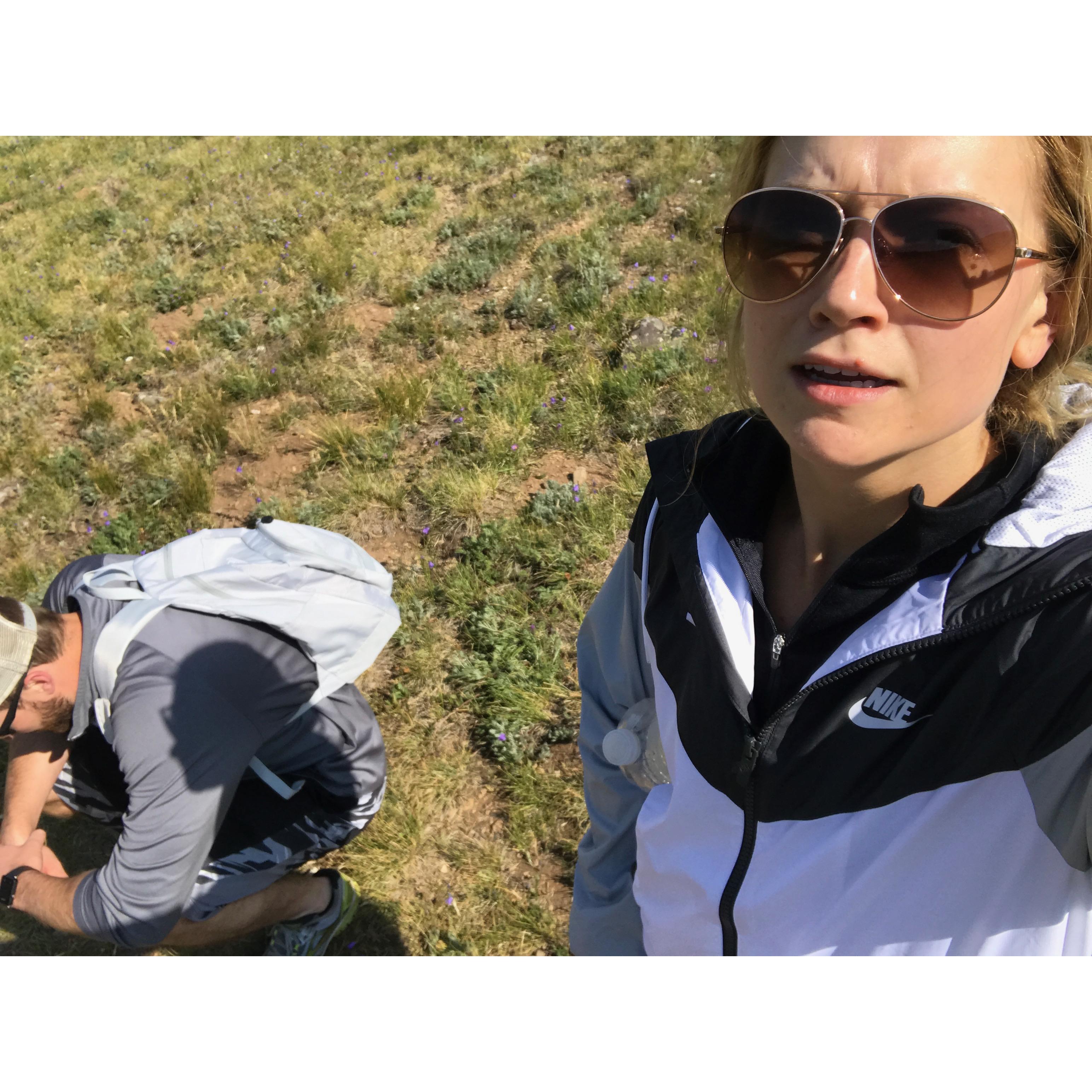 Dying on the mountain for our hike in Colorado