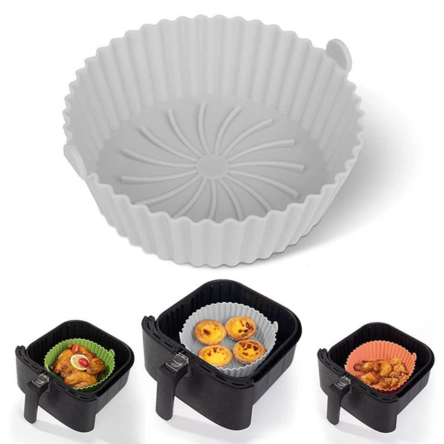 Air Fryer Silicone Pot - Reusable Non-stick Air Fryer Silicone Liners Compatible with COSORI Air Fryer Basket (X-Large - 7.3 Inch, Fit 4.2 to 6 Qt, Gray)