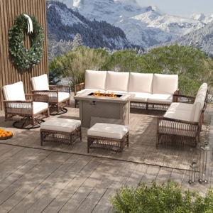Johnny 11 - Person Outdoor Wicker Patio Conversation Furniture Set with Swivel Lounge Chairs - Yes