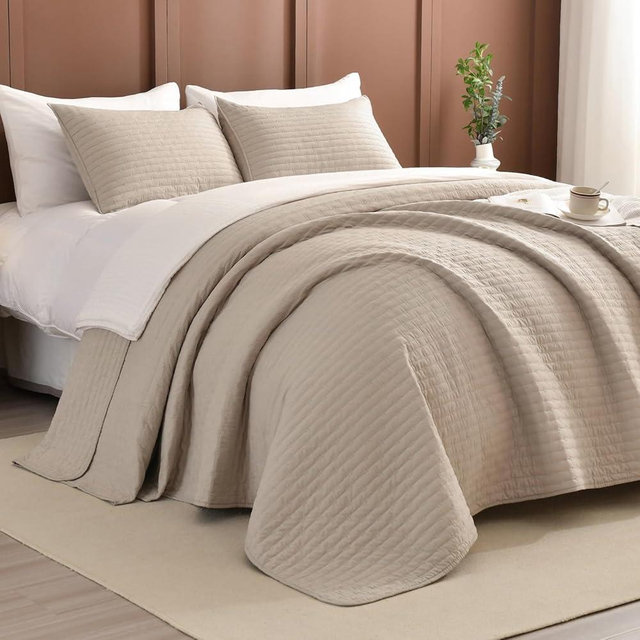 Sanracie Cal King Quilt Set 120"x120", 100% Cotton Linen Colored Oversized King Bedspread Coverlet Set Super Large Wide Lightweight Cozy Cloud Quilts Thin Comforter Bed Cover for All Season