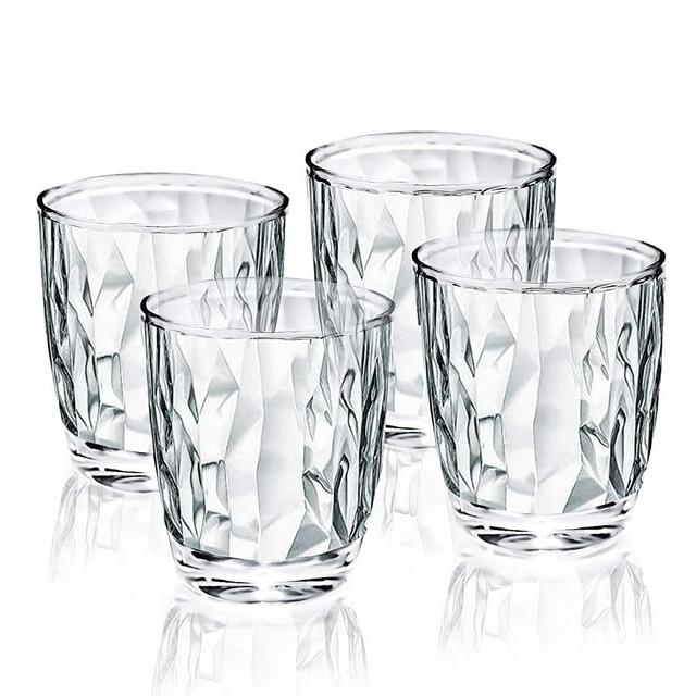 10-ounce Plastic Water Tumblers | Set of 4 Transparent Unbreakable Drinking Glasses Clear Acrylic Reusable Juice Wine Cups for Home Picnic Party, Dishwasher Safe, Stackable