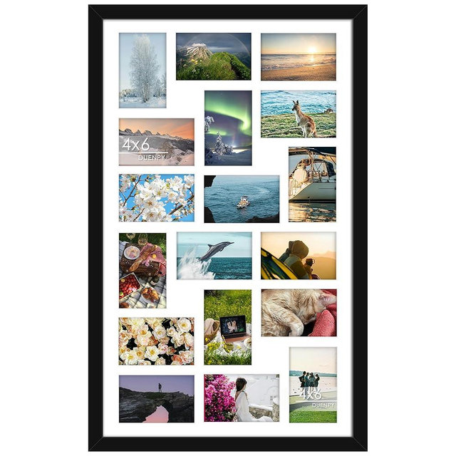 DUENPY 18x30 Picture Frame 4x6 Collage Picture Frame Displays Eighteen 4x6 inch Photos Collage Wall Decor Wall Hanging Black