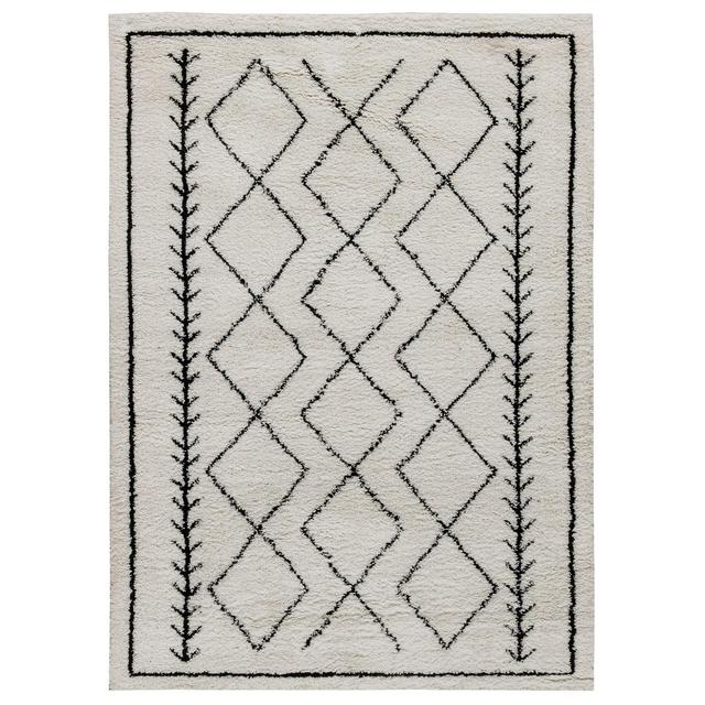 Emma and Oliver 8' x 10' Ivory and Black Geometric Style Modern Bohemian Design Shag Area Rug