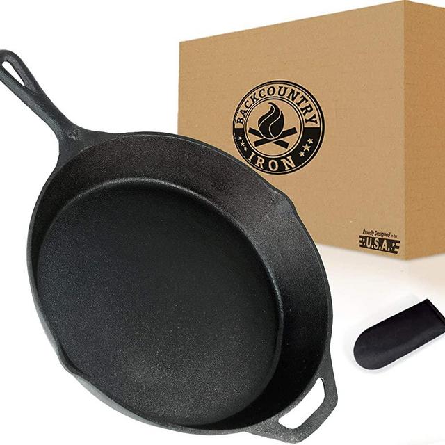 Backcountry Cast Iron Skillet(10 Inch Medium Frying Pan + Cloth Handle Mitt, Pre-Seasoned for Non-Stick Like Surface, Cookware Oven/Broiler/Grill Safe, Kitchen Deep Fryer, Restaurant Chef Quality)
