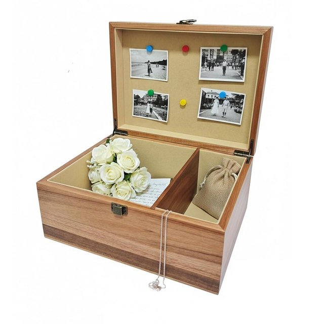 Wooden Keepsake Box, Large Acacia Storage Box with Magnetic Photo Display,Decorative Wooden Box with Felted Protection,Memory Storage Box for Photos,Letters,Jewelry,Crafts,Time Capsule,11"x8.5"x5"