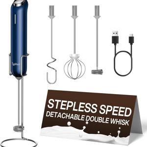 InstaWhisk Milk Frother with Variable Speed, Rechargeable Coffee Frother Wand with Detachable Double Whisk, Handheld Electric Stirrer for Latte, Cappuccino, Matcha, Almond Milk, Protein, Navy Blue