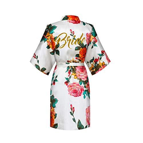 MORFORU Women Bride Bridesmaid Gold Glittering One Size Peony Robe for Wedding Party Getting Ready, Short