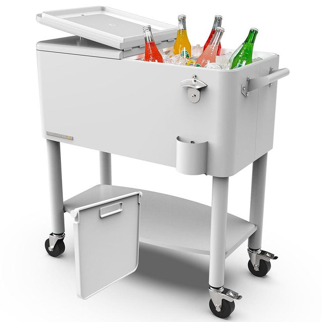 Permasteel Party Cooler with Divider, Spacious 80-Qt Capacity, Chills 36hrs, Serving Tray, Rolling Ice Chest for Indoor and Outdoor Entertainment
