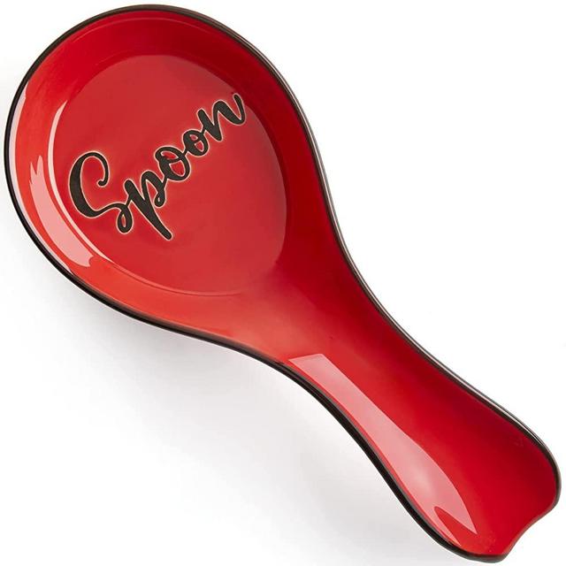 Ceramic Spoon Rest for Stove Top, DAYYET Large Spoon Holder, Farmhouse Spoon Rest for Kitchen Counter, Spatula Holder Utensil Rest for Ladles, Tong, Modern Farmhouse Kitchen Decor, Red