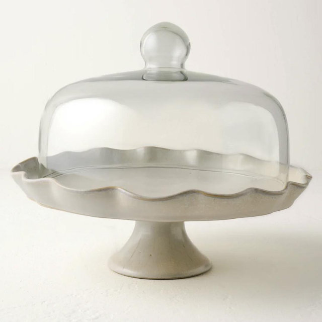 French Grey Ruffle Cake Stand with Dome