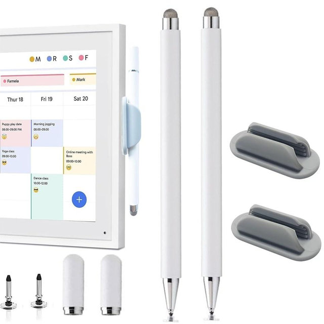 2Pcs Stylus and Mount for Skylight Calendars 15/27 Inch, 2in1 Dual Tip Pen Compatible with Skylight 15.6-Inch,27-Inch Calendar Pen with Holder Mount (2*Stylus+Holder Grey)