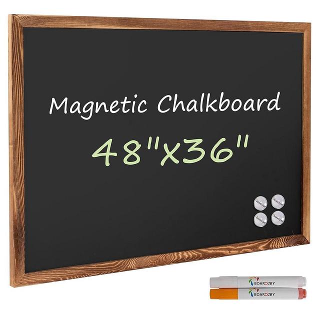 Board2by Magnetic Chalkboard Black Board 48 x 36, Extra Large Chalk Board Blackboard for Wall Decor, Easy-to-Erase Wood Framed Magnet Board, 2 Pens, 4 Magnets for School, Home & Office (Rustic Brown)