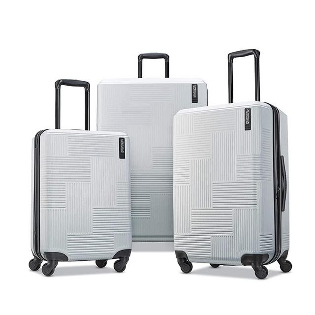 American Tourister Stratum XLT Expandable Hardside Luggage with Spinner Wheels, Bright Silver, 3-Piece Set (20/24/28)