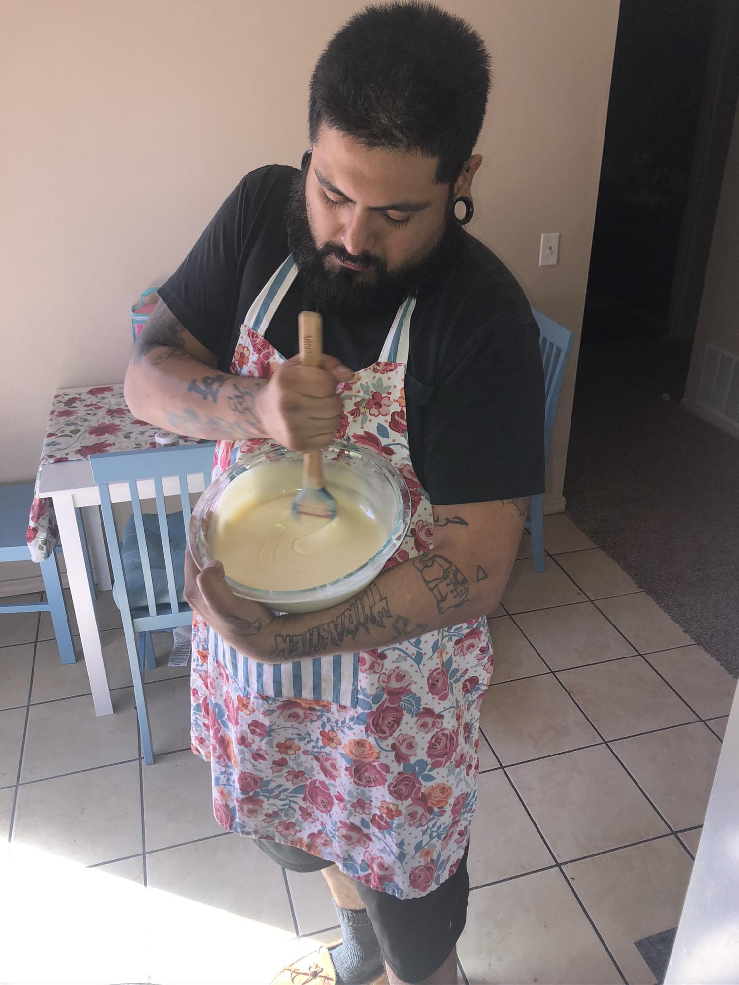 Making a cake.