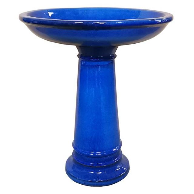 Blue Ceramic Birdbath