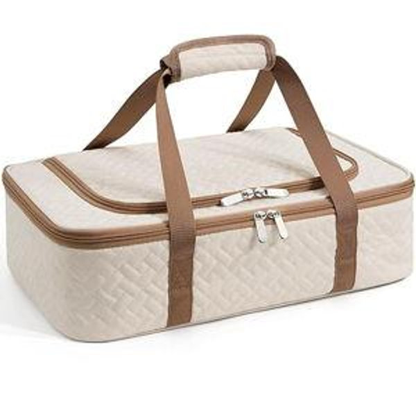 Insulated Casserole Carrier - Portable Casserole Carrier for Hot or Cold Food, Lasagna Holder for Parties,Picnic,Cookouts,Traveling - Fits 9" x 13" Baking Dish (Beige)