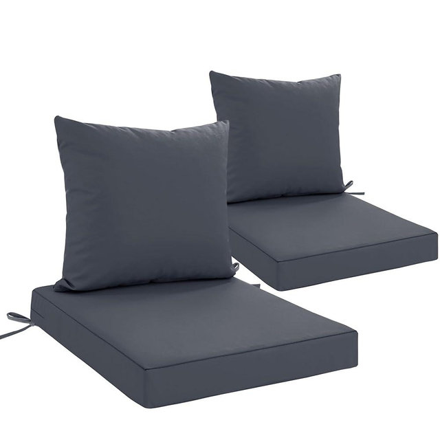 24x24 Inch Outdoor Cushions for Patio Furniture Set of 2, Waterproof Outdoor Chair Cushions w/Fade-Resistant, Removable & Machine-Washable Covers, Deep Seat Sofa/Couch Pads Replacement, Dark Grey