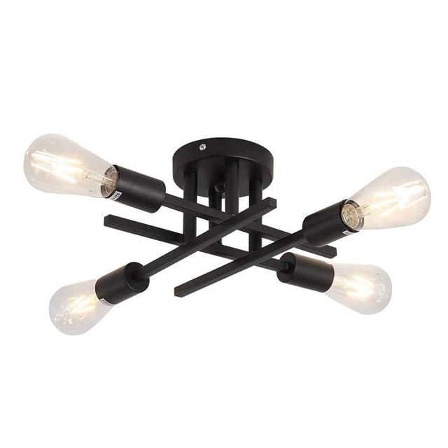 Vintage Semi Flush Mount 4 Light Ceiling Light with E26 Base Modern Black Chandelier for Farmhouse Kitchen Dining Room Bedroom Study Living Room