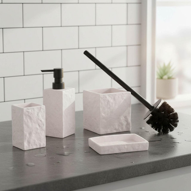 Evideco French Home Goods Collection Stone Effect White Bath Accessory Set-4 pieces