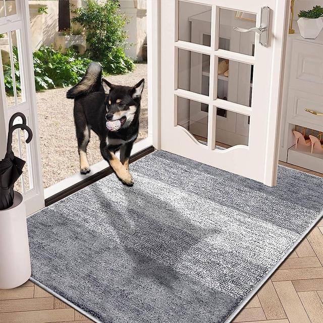 Vaukki Indoor Doormat Entryway Door Rug, Non Slip Absorbent Mud Trapper Mats, Low-Profile Inside Floor Mats, Soft Machine Washable Small Rugs Door Carpet for Entryway (36''x59'', Light Grey)