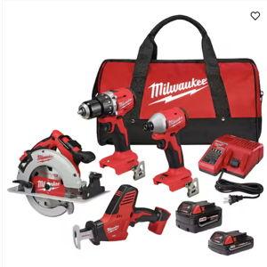 M18 18-Volt Lithium-Ion Brushless Cordless Combo Kit (4-Tool) with 2-Batteries, 1-Charger and Tool Bag