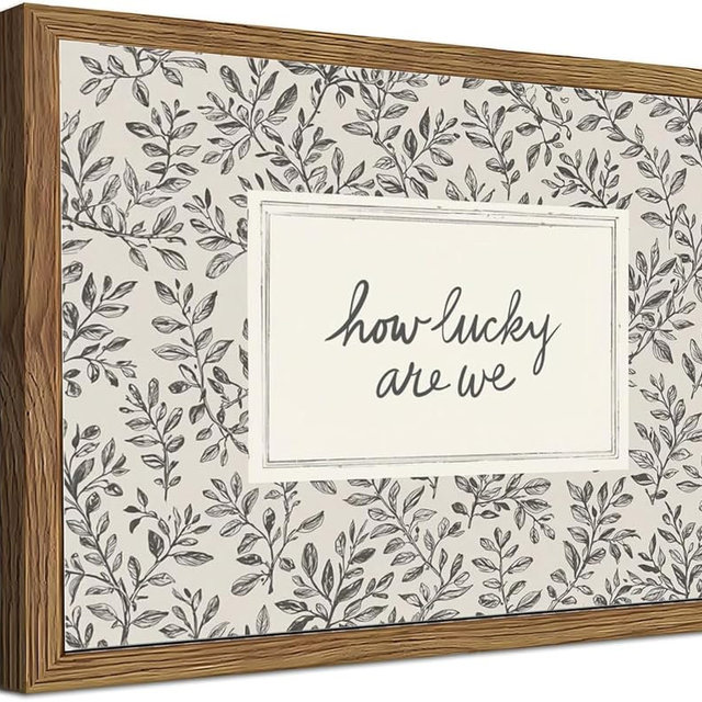 Framed Vintage Botanical Trendy Quote Wall Art How Lucky Are We Canvas Print Neutral Farmhouse Positive Picture Wall Decor for Living Room Bedroom Entryway 12x16In