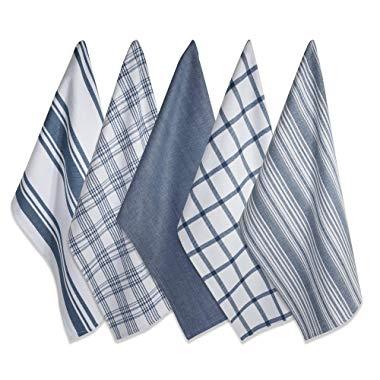 DII Kitchen Dish Towels (Stone Blue, 18x28"), Ultra Absorbent & Fast Drying, Professional Grade Cotton Tea Towels for Everyday Cooking and Baking - Assorted Patterns, Set of 5