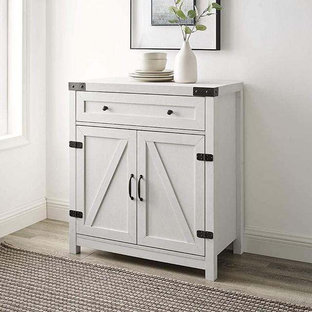 Walker Edison Charlston Charleston 2 Barn Door Accent Cabinet, 30 Inch, Brushed White