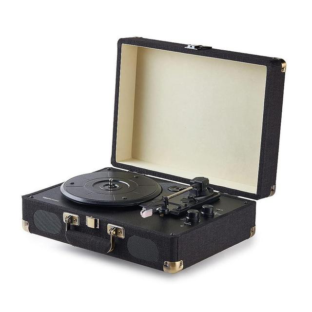 Amazon Basics Turntable Record Player with Built-in Speakers and Bluetooth, Suitcase, Black
