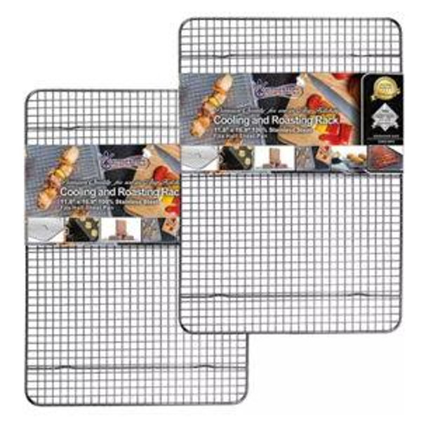 KITCHENATICS Half Sheet 100% Stainless Steel Roasting and Cooling Rack, 1/2 Sheet Rust Proof Baking Rack w/ Extra Welds, Use for Oven & Grill, Patent #: D929180S – 11.8″ x 16.9″ x 1”, Set Of 2