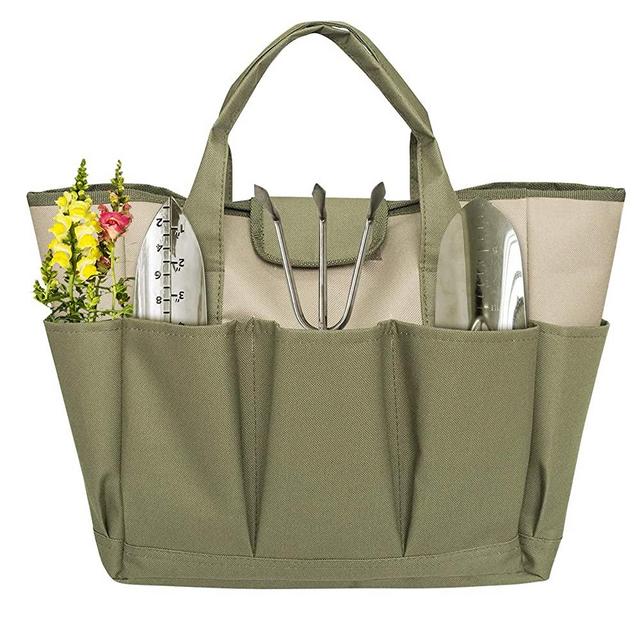 CIYRULL Garden Tote Bag,Garden Tool Organizer with 8 Roomy Pockets, Garden Tool Bag for Keeping Gardening Kit and Necessities(Bag Only)