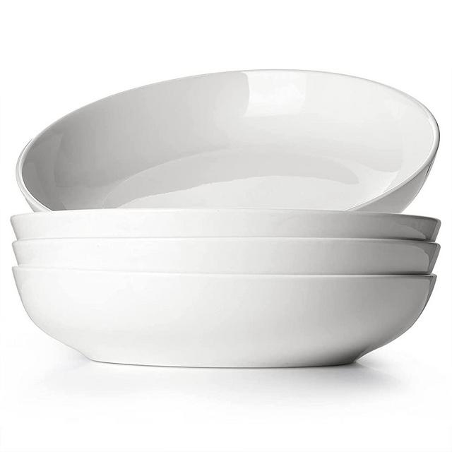 LIFVER 50oz Pasta Bowls, 9.75" Large Salad Bowls, Pasta Serving Bowl Set of 4, Ceramic Pasta Plates Set, White Soup Bowls, Microwave Dishwasher Safe