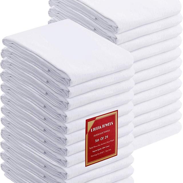 Utopia Kitchen 24 Pack Flour Sack Dish Towels - 100% Pure Ring Spun Cotton Kitchen Towels - Multi-Purpose - Highly Absorbent (24 Pack)