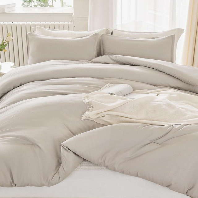 Litanika Comforters Linen Oversized Queen Size, 3 Pieces Lightweight Solid Bedding Comforter Set, All Season Fluffy Bed Set (98x98In Comforter & 2 Pillowcases)