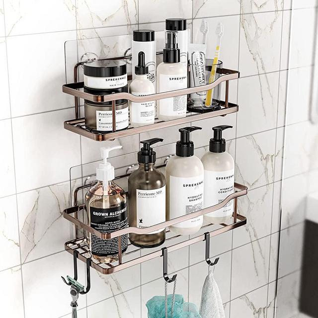 Caddy Shower Set of 2 Adhesive No Drilling Shower Shelves , Rustproof  Titanium Alloy Shower Racks, Bathroom Shower Storage Shelves Organizer for