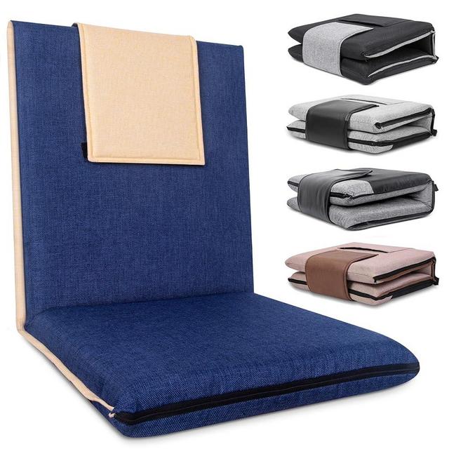 FASTMOMENT 14-Position Adjustable Floor Chair With Back Support - Portable for Adults & Kids, Foldable Meditation Chair With Japanese KOYO Bearings & Washable Linen Cover (Blue)