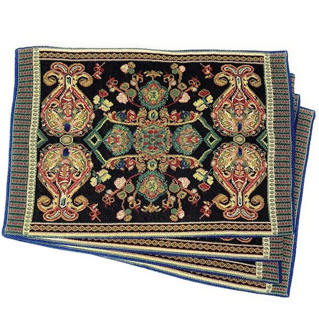 Tache Black Placemats Set of 4 Rococo Elegant Ornate Black Green Dining Cotton Linen Bohemian Tapestry Woven Paisley Cloth Table Mat Set of 4