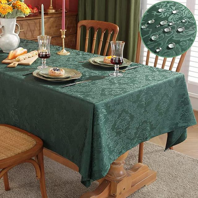 SASTYBALE Jacquard Spring Green Tablecloth for Rectangle Tables, Spill-Proof & Wrinkle Free Damask Fabric Table Cover with Floral Patterns for Table Decorations (Rectangle, 52" x 70", Green)