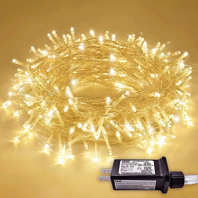 JMEXSUSS 66ft 200 LED String Lights Indoor Outdoor, Warm White Christmas Lights Clear Wire, 8 Modes Waterproof Twinkle Fairy String Lights Plug in for Tree Room Bedroom Wedding Party Decorations