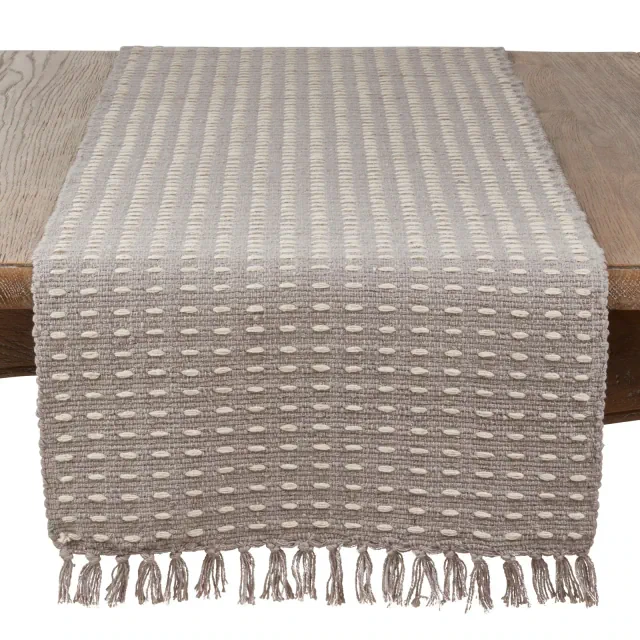 Saro Lifestyle Dashed Woven Table Runner, Gray, 16"x90"